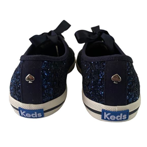 NWOT Keds Kate Spade Navy Blue Glitter Holiday Party Satin Lace-Up Sneakers-6.5 - Picture 3 of 7